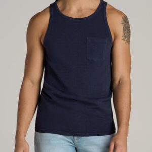 Garment Dyed Slub Pocket Tall Men's Tank Top in Evening Blue