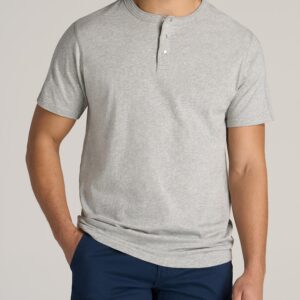 Jersey Henley Tee for Tall Men in Heathered Grey