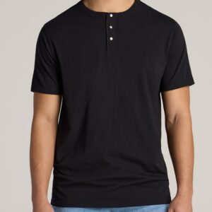 Jersey Henley Tee for Tall Men in Vintage Black
