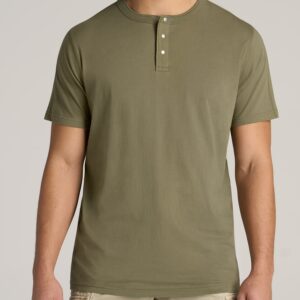 Jersey Henley Tee for Tall Men in Vintage Moss Green