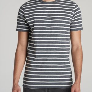 Striped Tee for Tall Men in Charcoal Mix and White