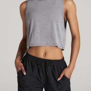Athletic Cropped Muscle Tank Top for Tall Women in Grey Mix
