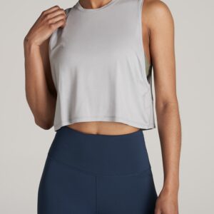 Athletic Cropped Muscle Tank Top for Tall Women in Silver