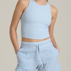 Cropped Ribbed Tank Top for Tall Women in Ice Blue