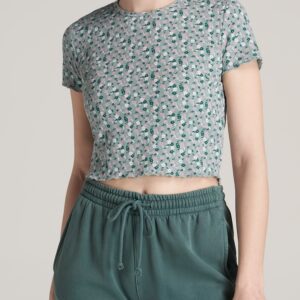 Cropped Waffle Tee for Tall Women in Seaglass Floral