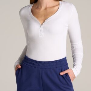 Tall Women's FITTED Ribbed Long Sleeve Henley in White