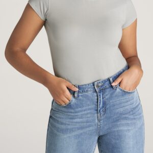 Women's SLIM-FIT Crewneck Cap Sleeve Tall Tee in Silver