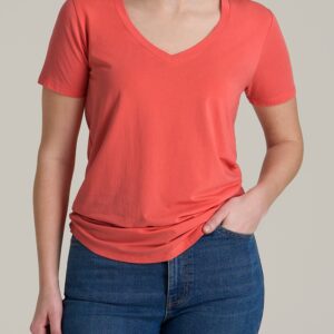 Women's Tall Scoop V-Neck Tee in Sunset Coral
