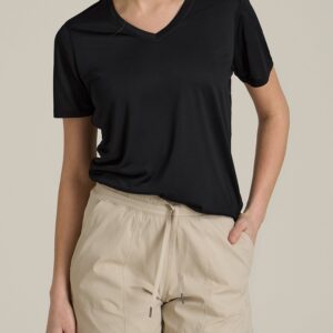Short Sleeve Active V Neck T-Shirt for Tall Women in Black