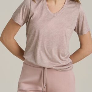 Short Sleeve Active V Neck T-Shirt for Tall Women in Desert Rose Mix