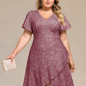Plus Size Sequin Ruffle Sleeve Formal Dress