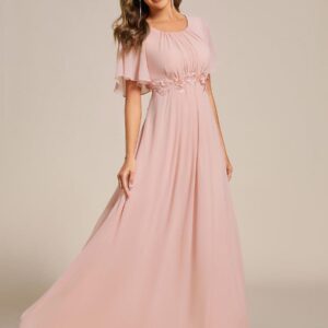 Pleated Applique Maxi Bridesmaid Dress