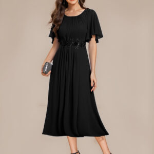 Applique Ruffle Sleeve Mide Dress