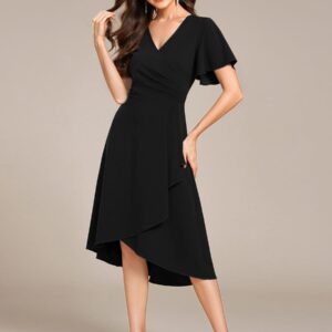 High-Stretch V-neck Midi Wedding Guest Dress