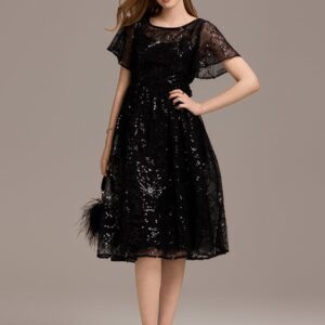 Sheer Ruffle Sequin Wedding Guest Dress