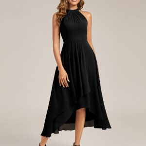 Pleated Chiffon Sleeveless A-Line Dress