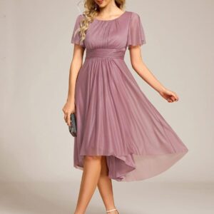 Glitter Short Sleeves Round Neck Midi Formal Dress