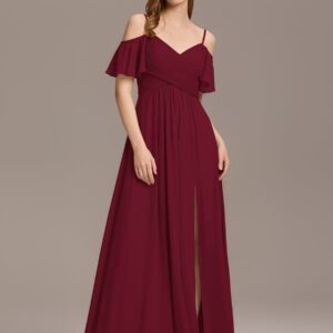 Off-Shoulder Ruched High Split Bridesmaid Dress