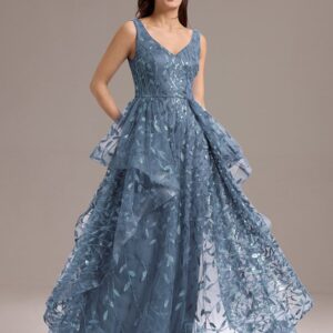 Double V-Neck A-Line Layered Sequin Formal Dress