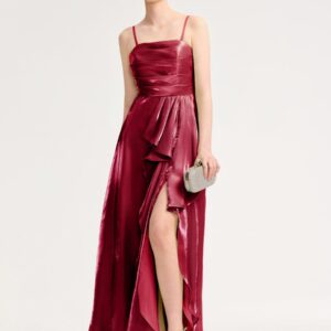 Slit Satin Sleeveless Evening Dress