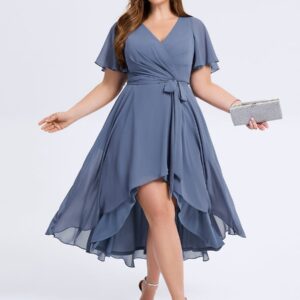 Plus Size Tie Knot Chiffon Wedding Guest Dress