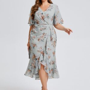 Plus Size Printed Mermaid Chiffon Wedding Guest Dress