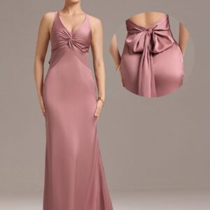 Elegant Strappy Bow Back Satin Mermaid Bridesmaid Dress