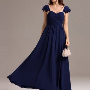 Chiffon A-Line Ruffles Cap Sleeve Bridesmaid Dress with Side Slit