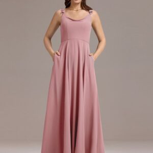 Flowy Chiffon Cowl Neck Backless A-Line Floral Strap Bridesmaids Dress