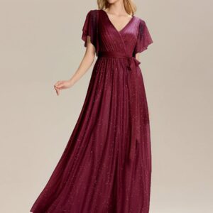 Tie-Waist Ruffle Sleeve Maxi Bridesmaid Dress