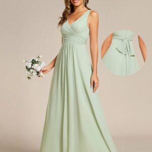 Strapless Pleated V-Neck A-Line Maxi Chiffon Bridesmaid Dress