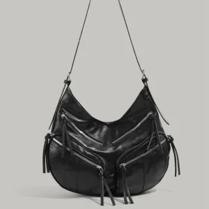 Vintage Large Capacity Soft Leather Motorcycle Bag Women's 2024 New High-End Feel Multi-Pocket Single Shoulder Slant Cross Bag T