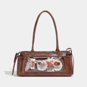 2024 Winter New Niche Handbag Fashionable Commuting Large Capacity Cute Doll Single Shoulder Boston Bag Polyester Lining Hip Hop