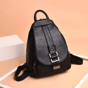 Fashionable Large Capacity Soft Leather Women's Backpack Casual Double Shoulder Bag Korean Version Simple Style Ladies Chest Bag