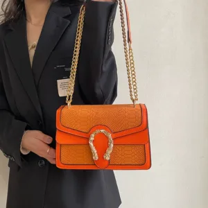 Gold Chain Crossbody Bag Women's Fashion Simple Stylish Small Square Bag Double Layer New 2025 Crocodile Pattern Shiny Bag