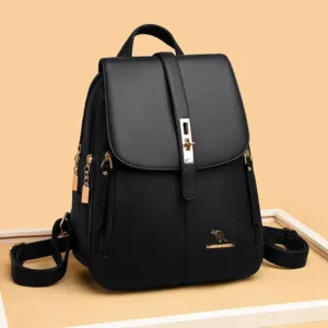 Women's Large Capacity Soft Leather Backpack Versatile Travel Bag Lightweight Bookbag Fashionable Dual-Shoulder Bag